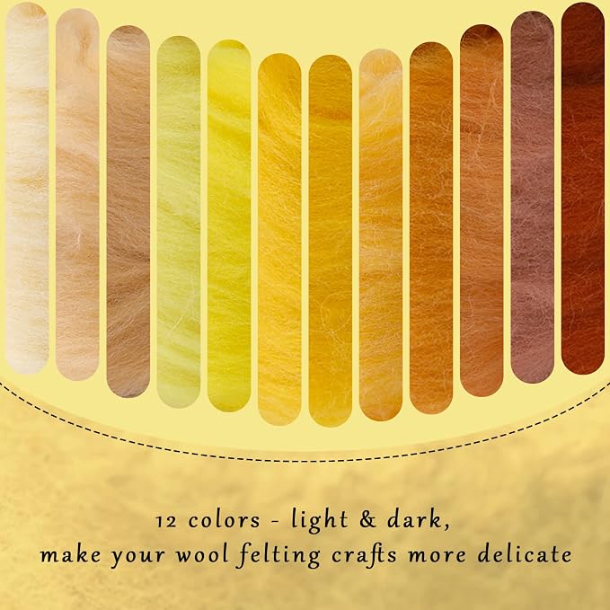 WONVOC 4.23 oz Needle Felting Wool, 10g per Color, 12 Colors Roving Yarn - Image 6