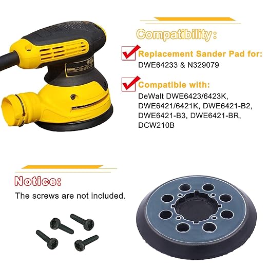 5-Inch Hook and Loop Replacement Sander Pad,Fit for DWE6423,DWE6423K,DWE6421,DWE6421K,DCW210B,Compatible with DEWALT Random Orbit Sander DWE64233, N329079 Parts