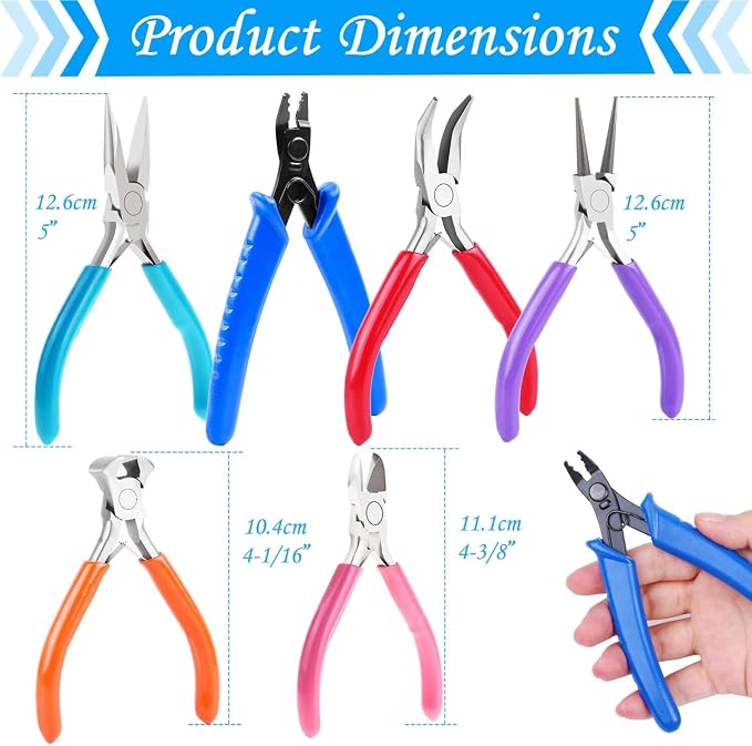 Acejoz Jewelry Making Tools Kit: 6pc Set, Including Needle Round Nose, Wire - Image 3