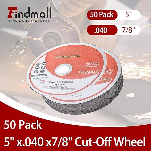 50 Pack 5" x.040 x7/8" Cut-Off Wheel - Metal & Stainless Steel Cutting Discs