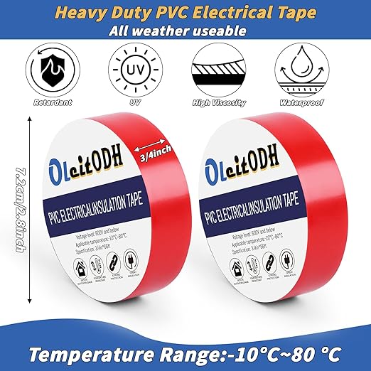 100 Rolls Red Electrical Tape Bulk 3/4 Inch x 66ft, Waterproof Vinyl Electric Tape High Temp Insulation Tape for Electrical Protection Home Outdoor Electric Insulating Wire Wrapping