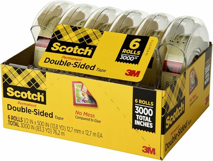 Scotch Double Sided Tape, 1/2 in x 500 in, 6 Dispensered Rolls by ScotchBrand