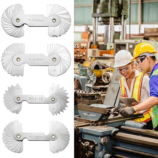 QWORK 4 Pack Radius Gauge Set, Precision Stainless Steel Measurement Tool for Convex & Concave Surfaces, R0.3-1.5mm/ R1-6.5mm/ R7-14.5mm/ R15-25mm