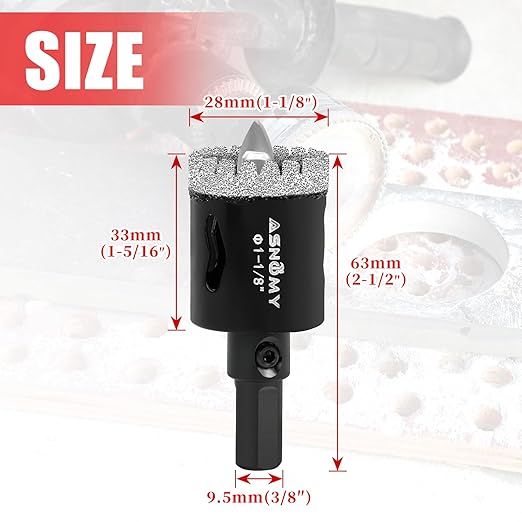 2Pcs 1-1/8 Inch Diamond Hole Saw with Pilot Drill Bit, 1-1/8" Serrated Brazing Tile Hole Saw Diamond Core Drill Bits with Guiding Bit for Ceramic Porcelain Tile Glass Stone Granite Marble
