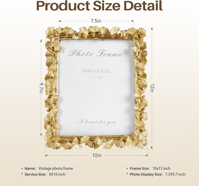 8x10 Picture Frame Gold Picture Frames, Vintage Ornate Frame Leaf Textured - Image 5