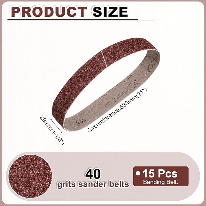 HARFINGTON 1-1/8 x 21 Inch Sanding Belts, 15 Pcs 40 Grits Aluminum Oxide Abrasive Belt Sander File Belt for Woodworking, Metal Polishing, Knife Sharpener