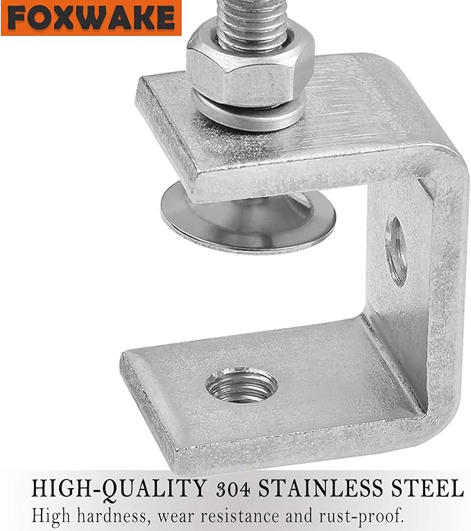 Stainless Steel C Clamps Small 1 1/2 Inch for Mounting, Heavy Duty U Clamps for Metal Working, Mini Desk Clamp with Stable Wide Jaw Opening & Protective Pads/I-Beam Design (2pcs)