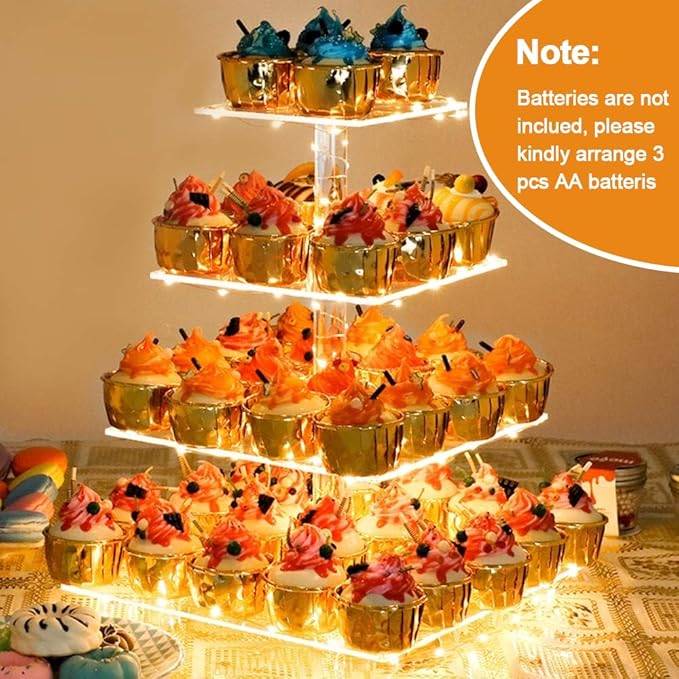 YestBuy Cupcake Stand with Yellow LED Lights, 4 Tier Cupcake Stand - Image 4