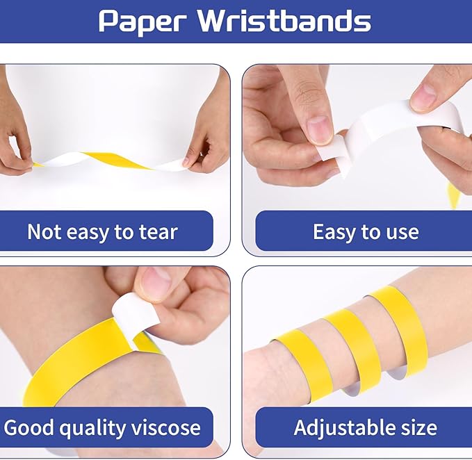 2000 Pcs Paper Wristbands for Events Waterproof Neon Yellow Wrist Bands Adhesive Concert Identification Wristbands Hand Bands for Events(Yellow)