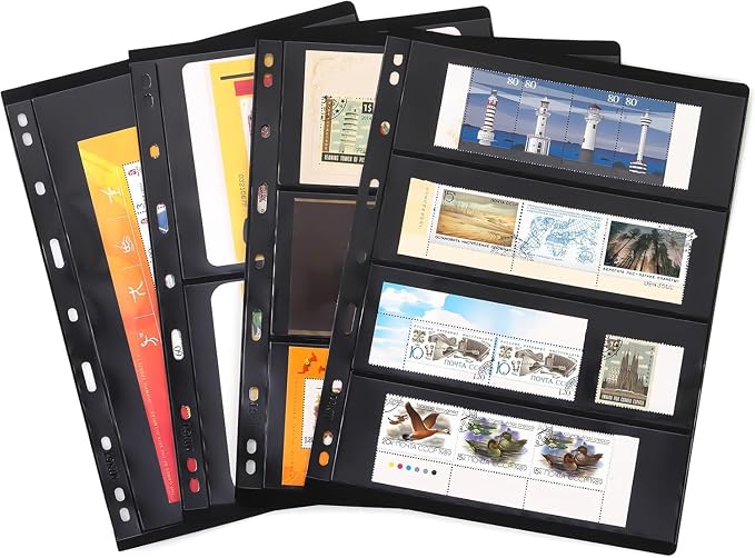 Elsjoy 20 Sheets 40 Pages Stamp Album Pages, 9-Hole Stamp Collection Inserts - Image 7