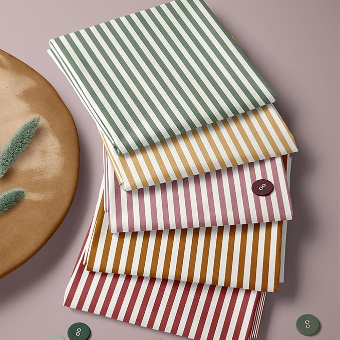 Striped Cotton Fabric Bundle, 5 Coordinating Stripe Fabric Panels, 23.6 x 11.8 by FabricsTown