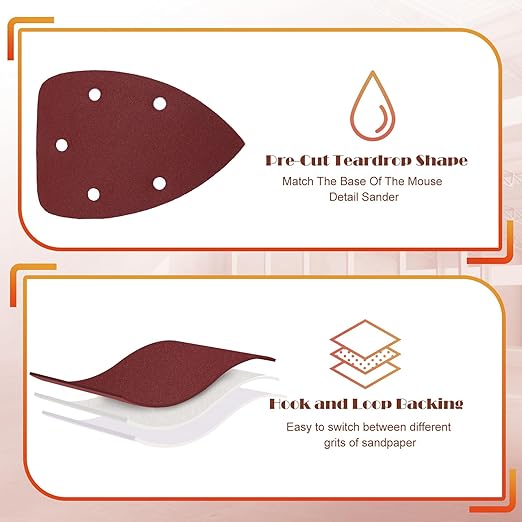 240 Grit Mouse Sander Sandpaper, Jamiikury 5 Hole Detail Sander Sandpaper Palm Sander Paper Mouse Sanding Pads Hook and Loop Sanding Sheets - Pack of 20