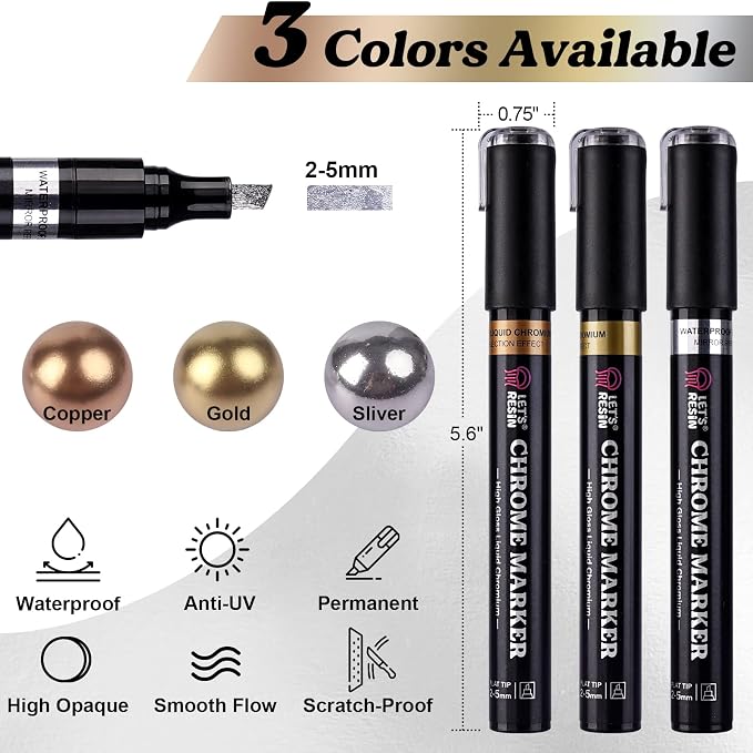 LET'S RESIN Liquid Mirror Chrome Metallic Markers, Reflective Gloss, 2-5mm - Image 2