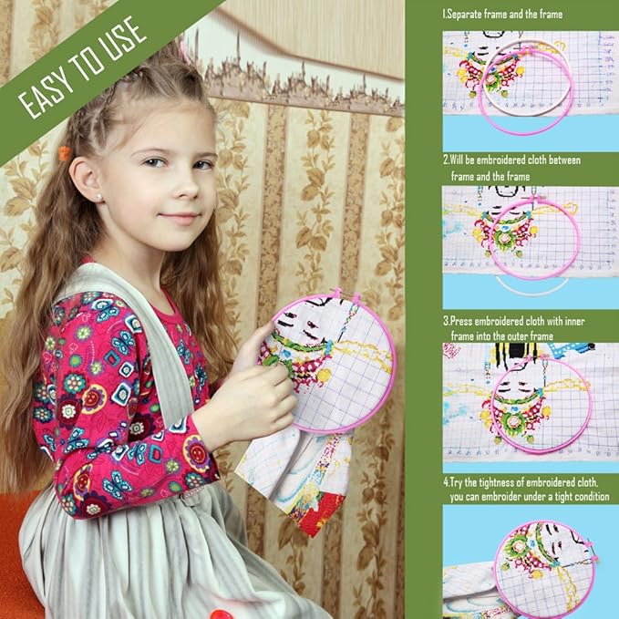 Caydo 6 Pieces Embroidery Hoops and 15 Needles, Plastic Circle Cross Stitch - Image 6