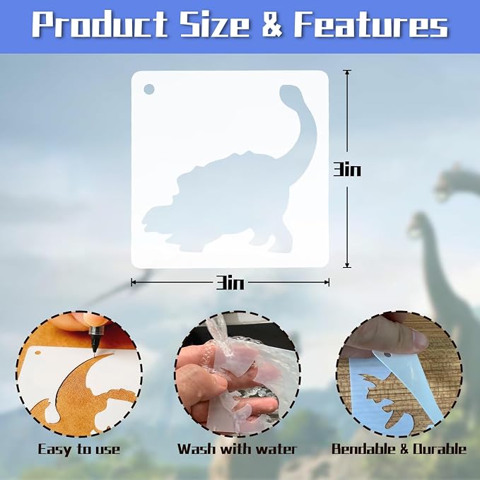 Dinosaur Stencils for Painting, Plastic Reusable DIY Drawing Templates for - Image 5