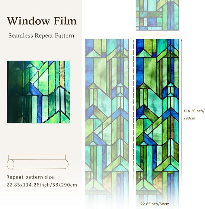 Original Hand Drawn Faux Stained Glass Window Film, Double-Sided Privacy Static - Image 4