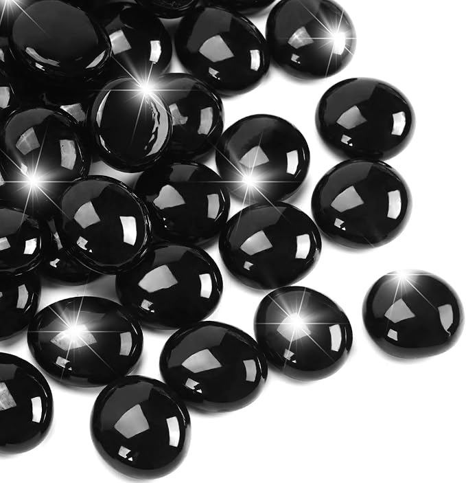 2LB Black Flat Glass Marbles for Vases, Gemstone Beads Vase Filler Decorative by RUOJAS