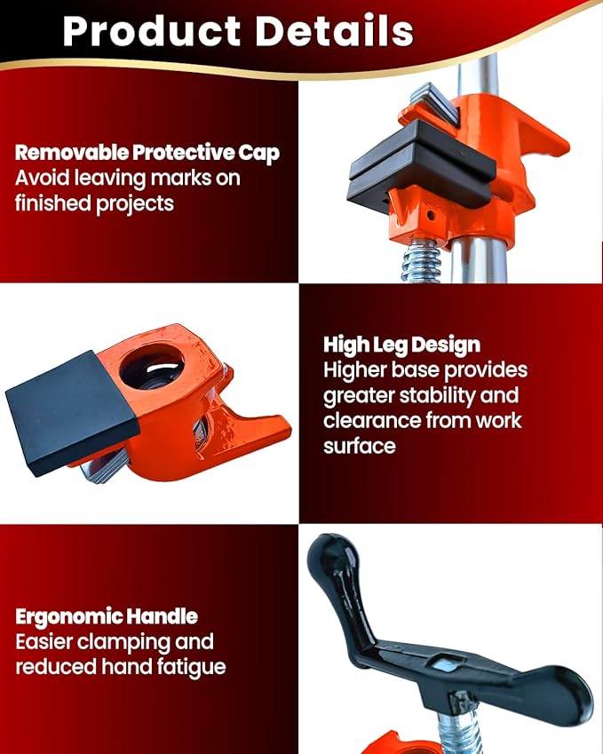 Pipe Clamps 3/4 inch 6 Pack Pipe Clamp with Unique Foot Ideal for Carpentry, Home Improvement, and DIY Projects Wood Gluing Clamps (Orange, 3/4 IN with Pads)