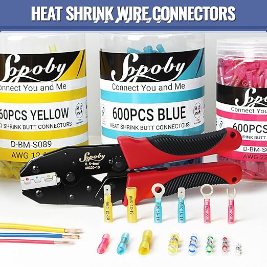 Sopoby 360PCS Heat Shrink Butt Connectors Yellow 12-10 AWG- Tinned Red Copper Marine Grade Butt Connectors - Wire Splice Connectors- Waterproof Electrical Connectors for Marine,Boat,Stereo