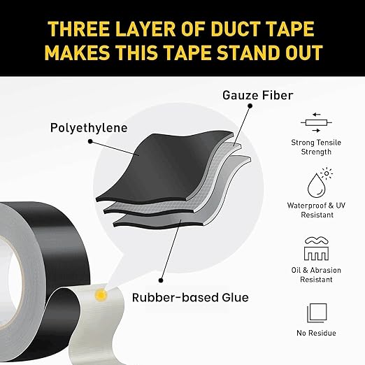 Lichamp 6 Rolls Heavy Duty Thicker Black Duct Tapes, 17 mil No Residue Duct Tape for Packaging Taping Sealing Repairing Tying, Wide Tape for DIY or Commercial Use, 2 Inches x 25 Yards, B206BK