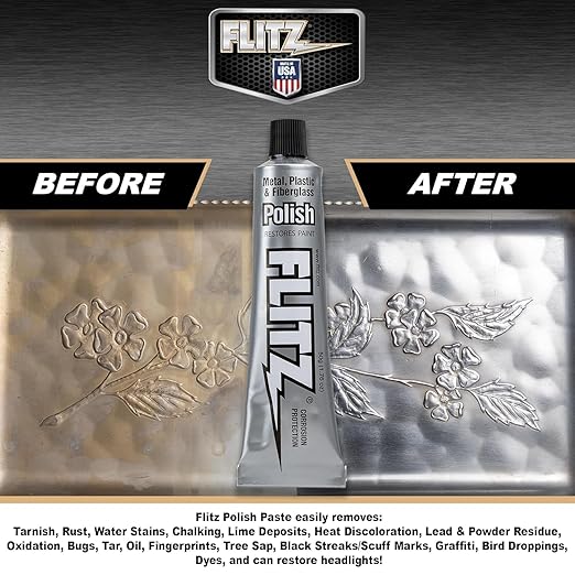 Flitz Multi-Purpose Metal Polish Paste - 1.76oz Tube of USA-Made Chrome Polish - Works on Stainless Steel, Aluminum, Plastic, Jewelry and Cars - Non-Abrasive Cleaner & Rust Remover (1 Pack)
