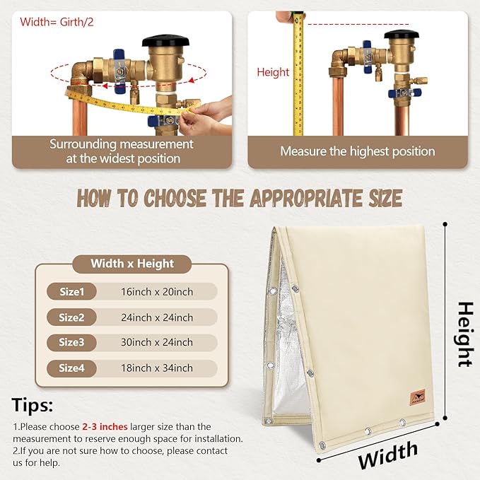 Backflow Preventer Insulation Cover - 2 Way Opening Pipe Insulation Cover for Irrigation Valve, Sprinkler Cover for Outside - Winter Freeze Protection Backflow Cover - 30" W x 24" H, Beige