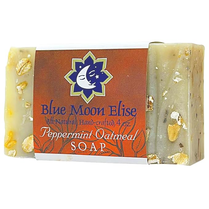 Peppermint Oatmeal Bar Soap, Scented with Premium Peppermint Essential Oils, Handmade in the USA, Moisturizing and Therapeutic for Face/Body, For Sensitive Skin