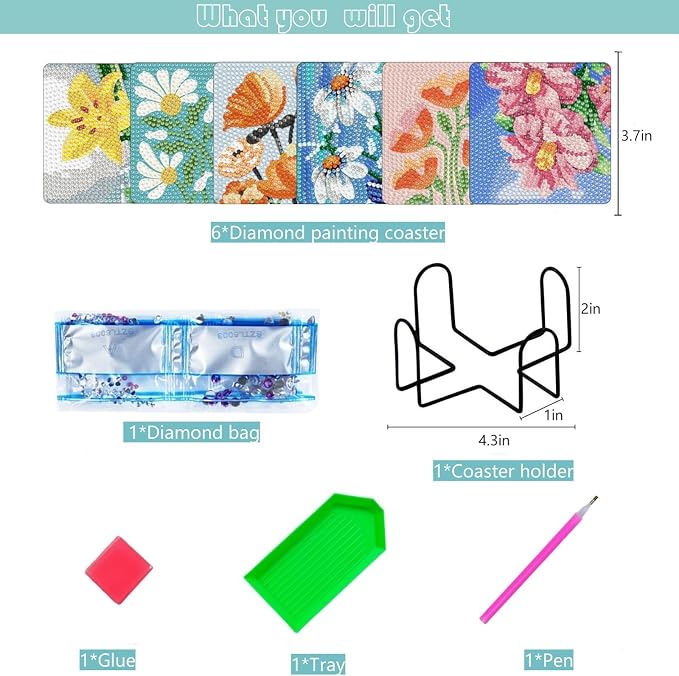 Bulerrylulu 6 Pcs Diamond Painting Coasters Kits - Image 2