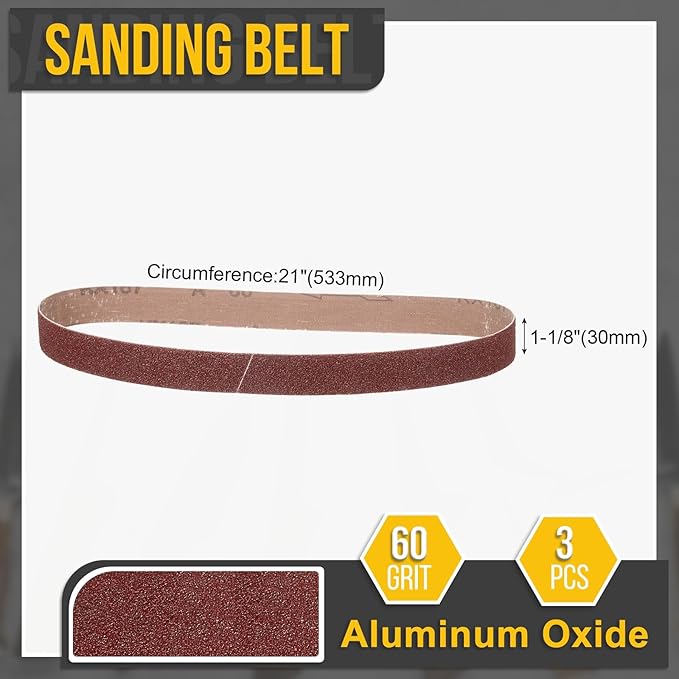1-1/8 x 21 Inch Sanding Belt, 10 Pcs 60 Grit Knife Sharpener Belts Work Sharpening for Belt Sander Knife Carving Tool Metal Working