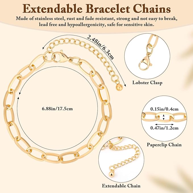 Flasoo 416 Pieces Gold Charm Bracelet Making Kit, Including Paperclip Chain - Image 3