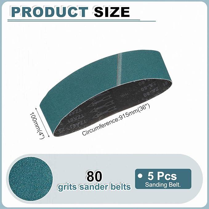 HARFINGTON 4 x 36 Inch Sanding Belts, 3 Pcs 80 Grit Zirconia Abrasive Belt Sander File Belt for Woodworking, Metal Polishing, Knife Sharpener