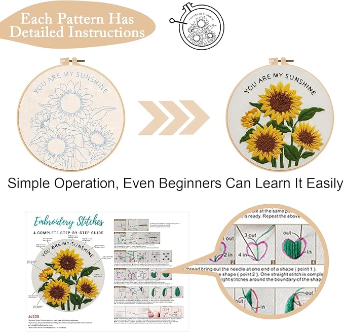 Nuberlic Sunflower Embroidery Kit 3 Pack Embroidery Kits - Image 4