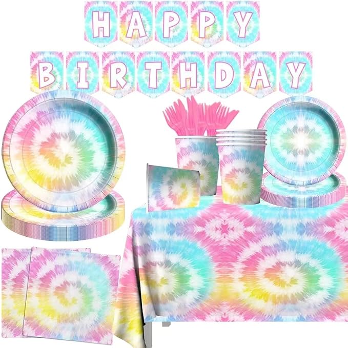 142Pcs Tie Dye Birthday Party Decorations, Colorful Birthday Party Supplies - Image 7