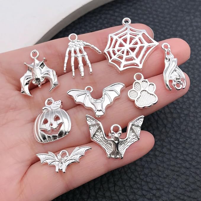 WOCRAFT 60pcs Bright Silver Halloween Charms Bracelet Charms - Image 2
