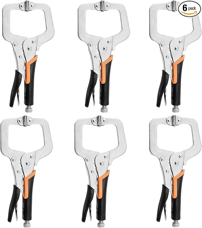 6-Inch C-Clamp Locking Pliers,Heavy Duty Vise Grip Welding Clamp With Swivel Pads for Woodworking,Home,Metalworking,Auto Repair(6 Pack)