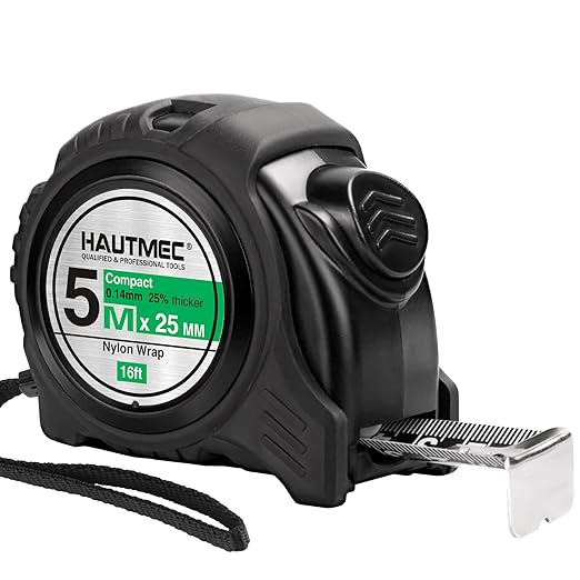HAUTMEC Tape Measure 5m/16ft Auto-Lock with Dual Metric & Imperial Scale, Easy to Read Nylon Coated Measuring Tape for Construction, Carpentry, Contractors, Engineers, DIY, HT0100-TM