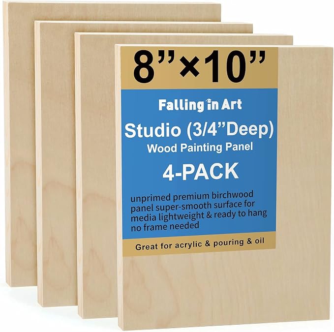 Falling in Art 4 Pack 8x10’’ Unfinished Birch Wood Panels Kit by FallinginArt
