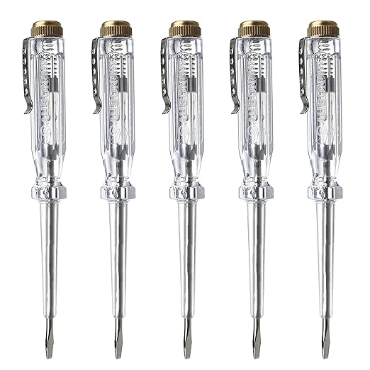 Fielect 5pcs Test Screwdriver, Voltage Detector Pen Light Circuit Tester Electric Test Pen Screwdriver Neon Tube AC/DC 100-500V Clear