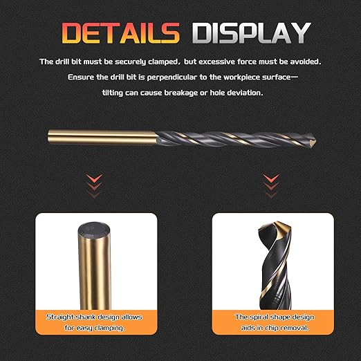 Drill Bit, 5mm Cutting Diameter, 4341 HSS Gold and Black 118° Cutting Angle Number Jobber Bits - (Applications: for Drilling Soft Metal Plastic Wood), 12-Pieces