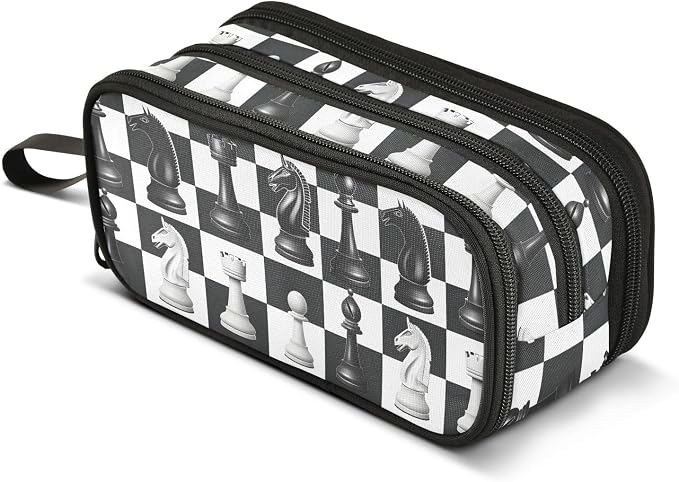 Chess Checkered Plaid Pencil Case Box Boys Girls Large Pencil Pouch Zipper by BOENLE-WELCOMEYOURCOMING
