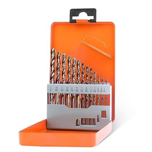 KENDO 13PCS Cobalt Drill Bit Set(1/16"-1/4"), M35 High Speed Steel, 135 Degree Tip, Twist Jobber Length Drill Bits Set for Hard Metal, Stainless Steel, Cast Iron and Wood with Metal Storage Case