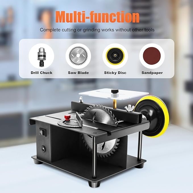 Mini Table Saw for Crafts - Portable Small Saw with Adjustable Speed for Cutting, Drilling, Grinding, Polishing Wood, Acrylic, Plastic (Black)