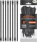 BEST CONNECTIONS Black Cable Ties – 100 Pieces 8 inches with Screw Down Hole for Mounting- Strong Nylon Wire Ties with 50 Lbs Tensile Strength – Cable Management Ties for Outdoor & Indoor
