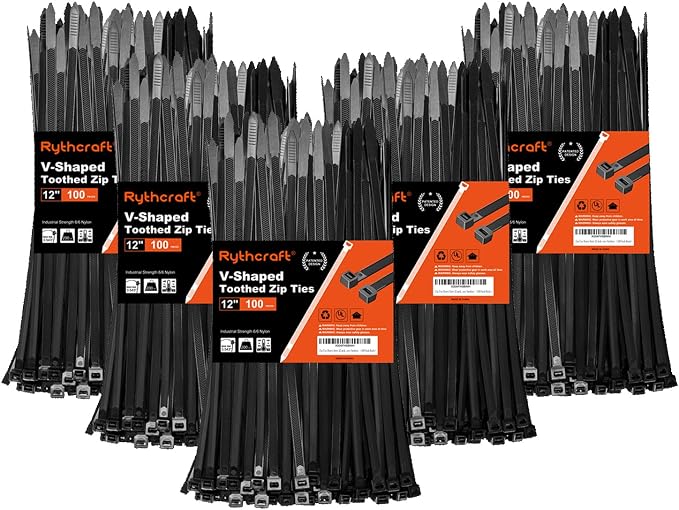 Zip Ties Heavy Duty 12 inch，V-Shaped Toothed Double Sided by Rythcraft