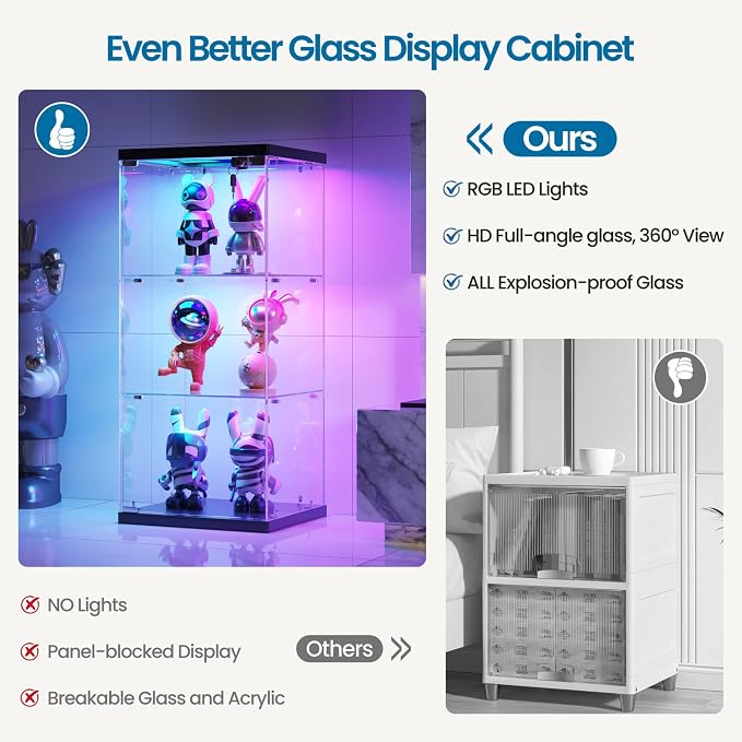 Dystler 3-Tier Glass Display Case, RGB LED Lights - Image 4