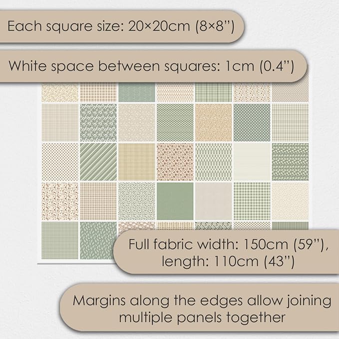 Cotton Satin Patchwork Fabric Panel – 35 Designs, 20×20 cm Squares, Single - Image 5
