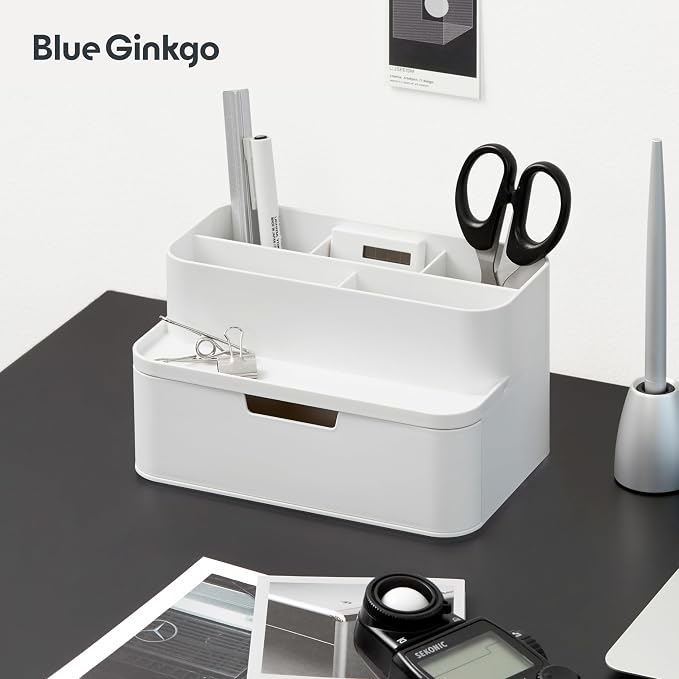 BLUE GINKGO Compact Desk Organizer – Small 5-Compartment, Half Drawer Storage – - Image 5