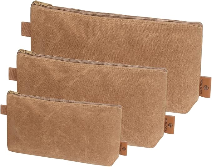 Canvas Zipper Pouch, 3 Pack Small Tool Pouch Organizer, Heavy Duty 16OZ Waxed Canvas Mini Zipper Bag Pouch, 5.7/6.7/12.3 Inch Tool Multipurpose Water Resistant Storage Pouches