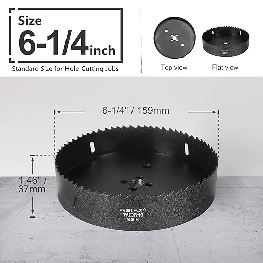 6-1/4 Inch Hole Saw with 1/2" Hex Shank Quick Change Arbor, JTemgle Bi-Metal Hole Saw Heavy Duty Hole Cutting Tool for Cornhole Boards, Recessed Lights, Wood, Plastic, Drywall & Soft Metal