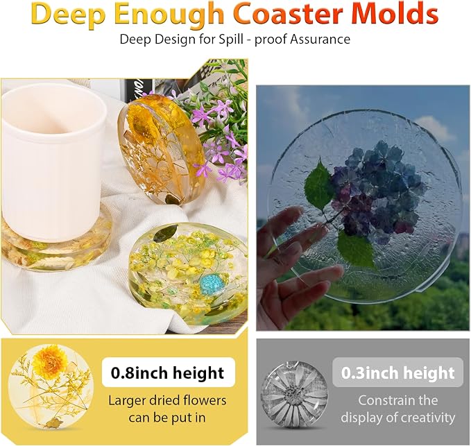 6 Cavity Deep Round Coaster Mold, Thicken Resin Casting Coasters Molds - Image 4